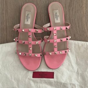 Pink Rockstud Cage Valentino Slide Sandals